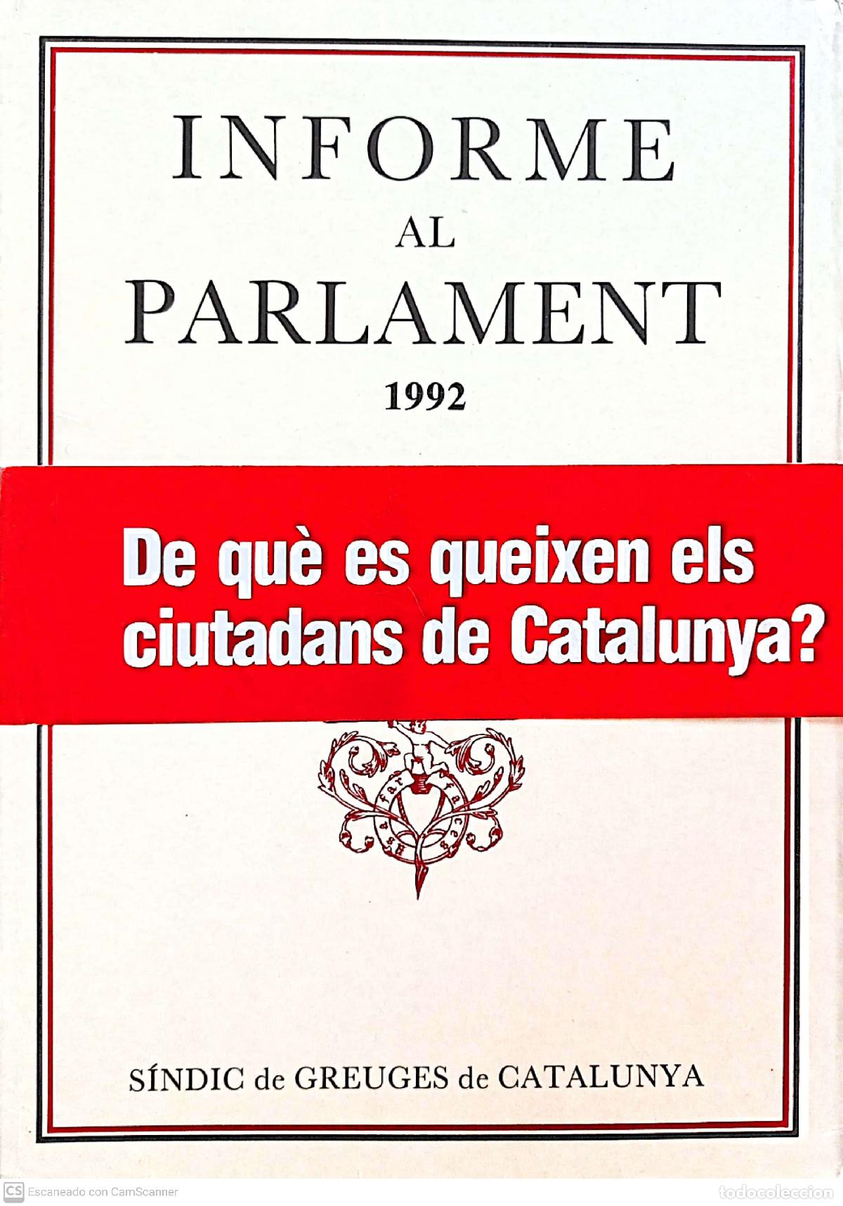 Libros de segunda mano: Informe al Parlament 1992 - S&iacute;ndic de greuges - Foto 1