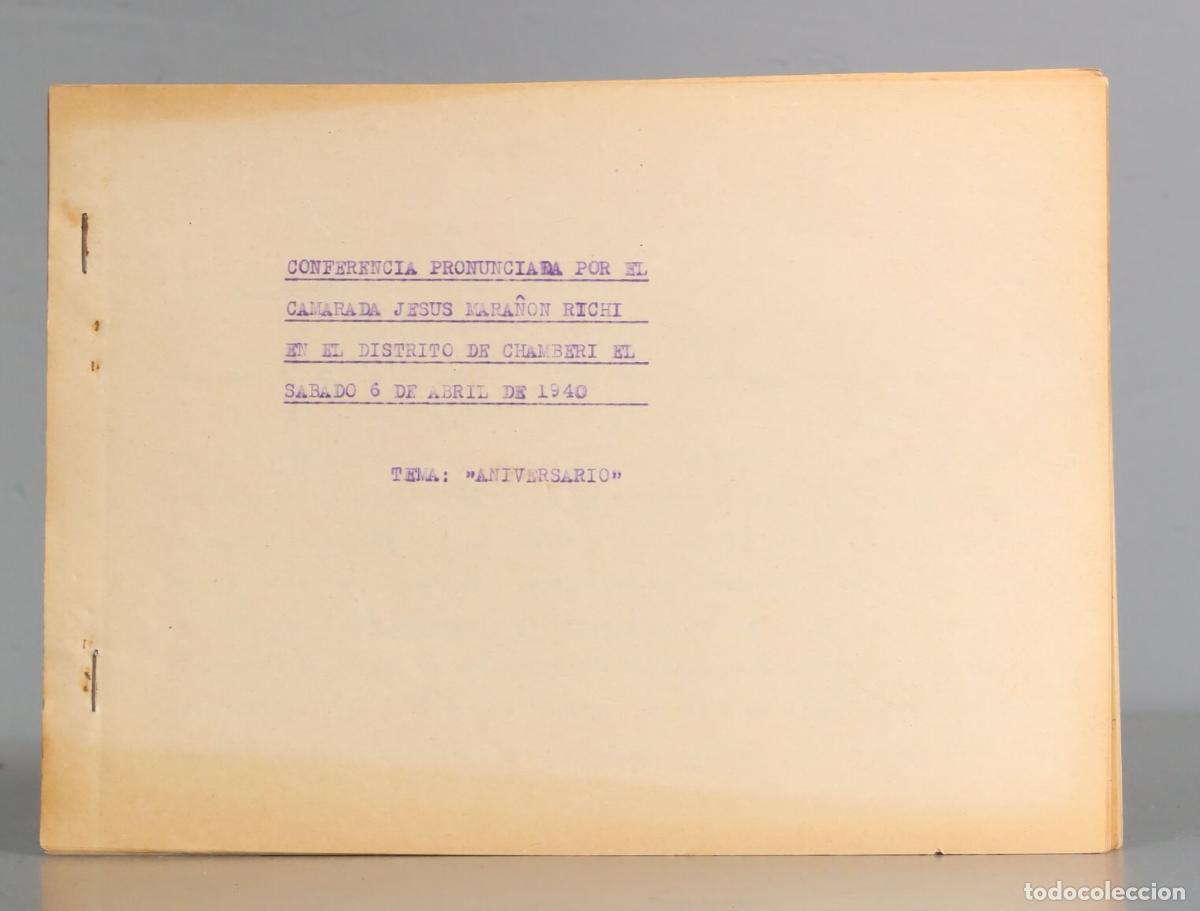 Libri di seconda mano: CONFERENCIA. ANIVERSARIO. 6 ABRIL 1940. JESUS MARA&Ntilde;ON RICHI. FALANGE