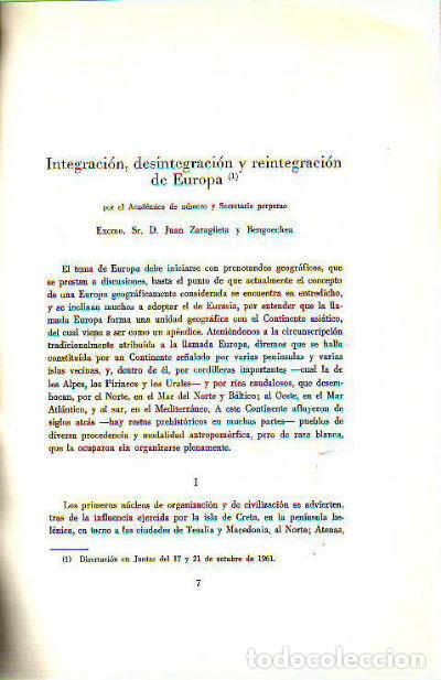 Livres d'occasion: INTEGRACION, DESINTEGRACION Y REINTEGRACION DE EUROPA. - ZARAG&Uuml;ETA Juan.