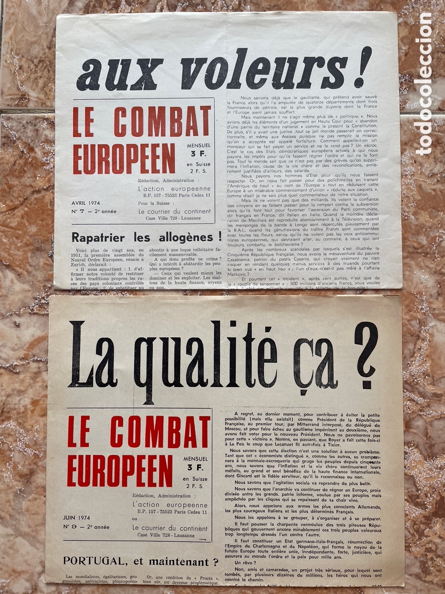 Libri di seconda mano: Lote &ldquo;Le combat europeen&rdquo; n&uacute;meros 7 y 9 (1974). Amaudruz.