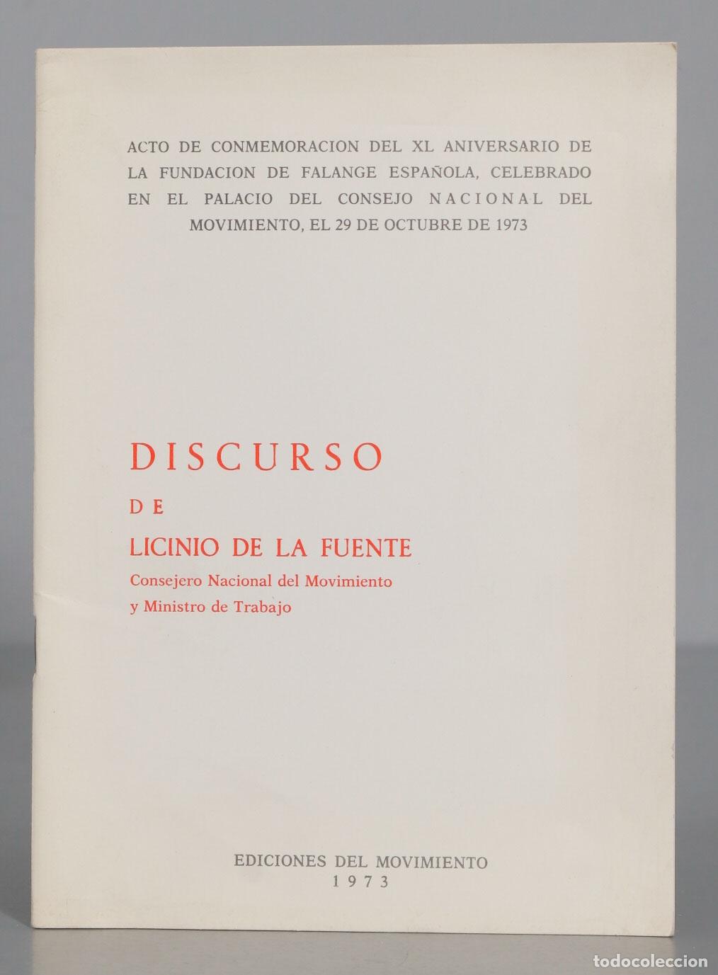 Libri di seconda mano: DISCURSO LICINIO DE LA FUENTE Consejero Nacional del Movimiento y Ministro de Trabajo