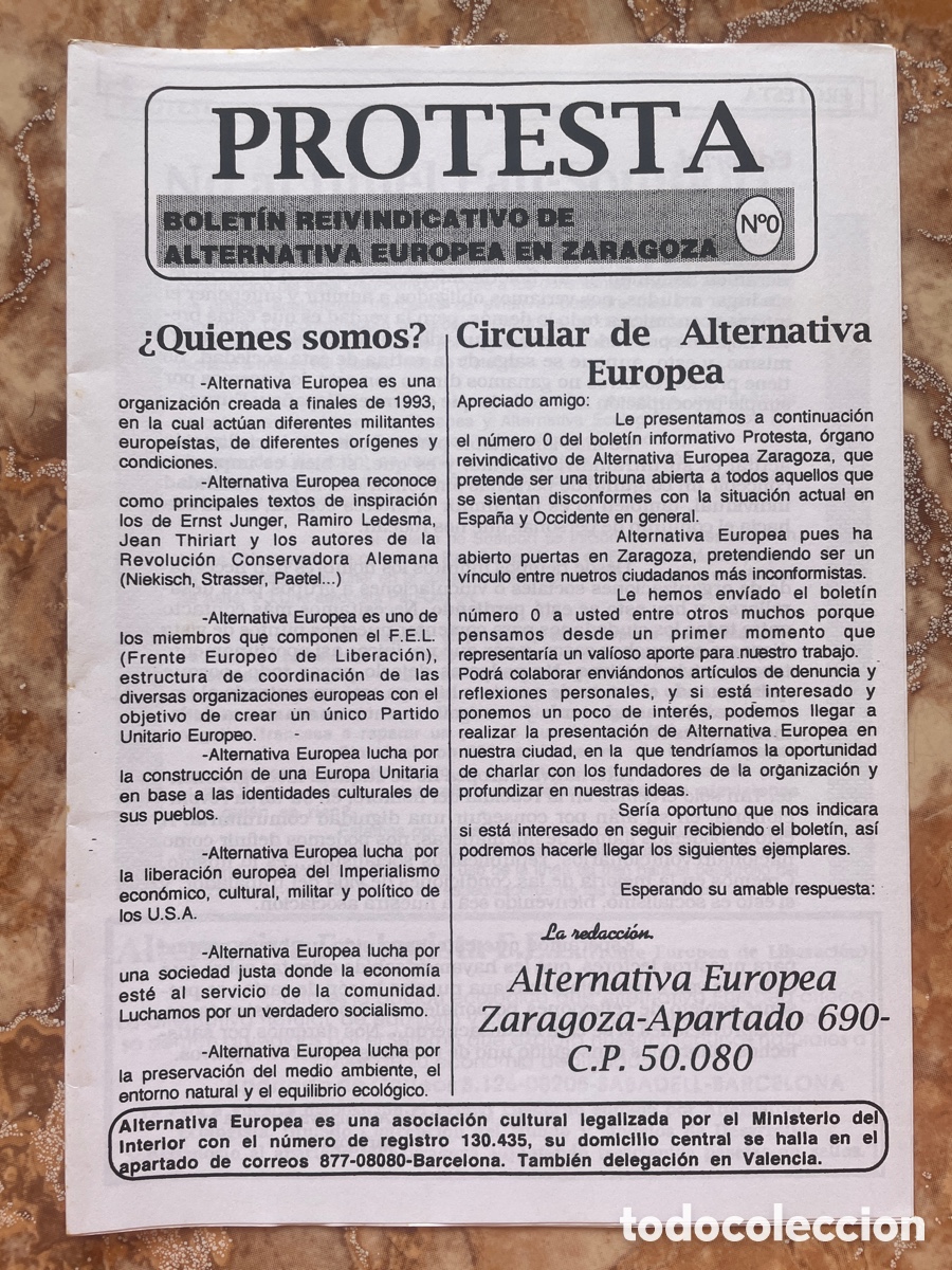 Libri di seconda mano: &ldquo;Protesta&rdquo; numero 0. Bolet&iacute;n reivindicativo de alternativa europea en Zaragoza.