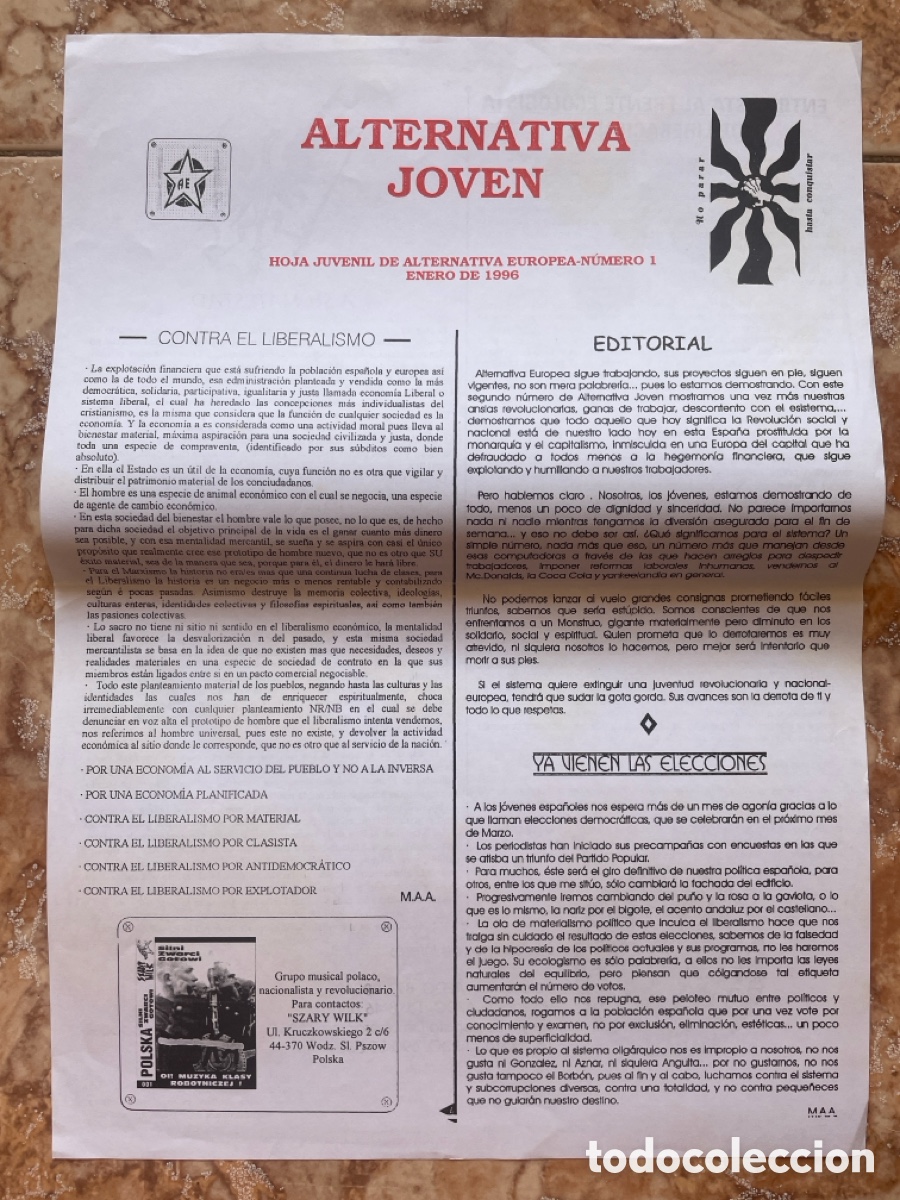 Libri di seconda mano: Alternativa joven n&uacute;mero 1 (1996). Hoja juvenil de Alternativa Europea.