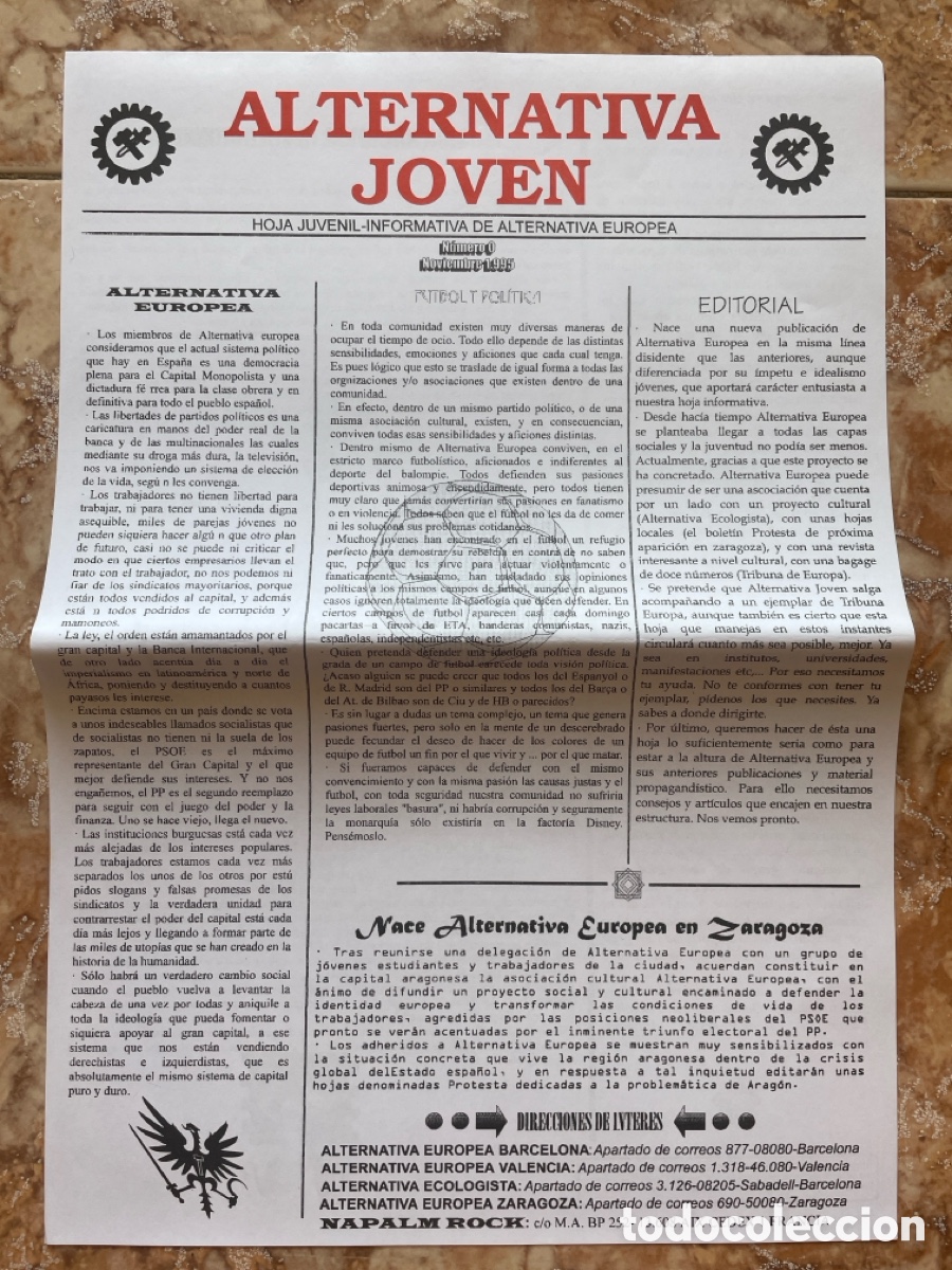 Libri di seconda mano: Alternativa joven n&uacute;mero 0 (1995). Hoja juvenil informativa de Alternativa Europea.