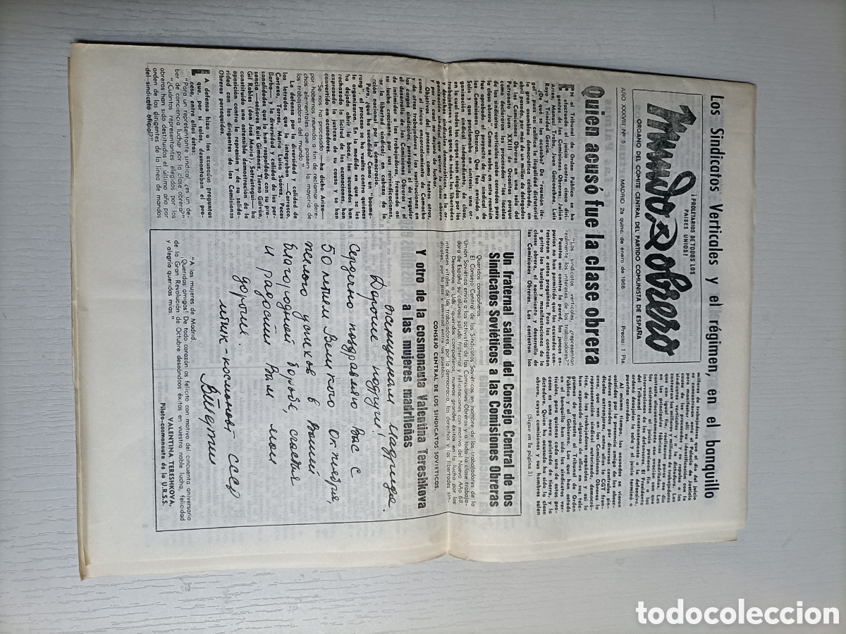 Libri di seconda mano: Mundo obrero N 5 Madrid 2a quincena enero 1968 . &Oacute;rgano partido comunista de Espa&ntilde;a