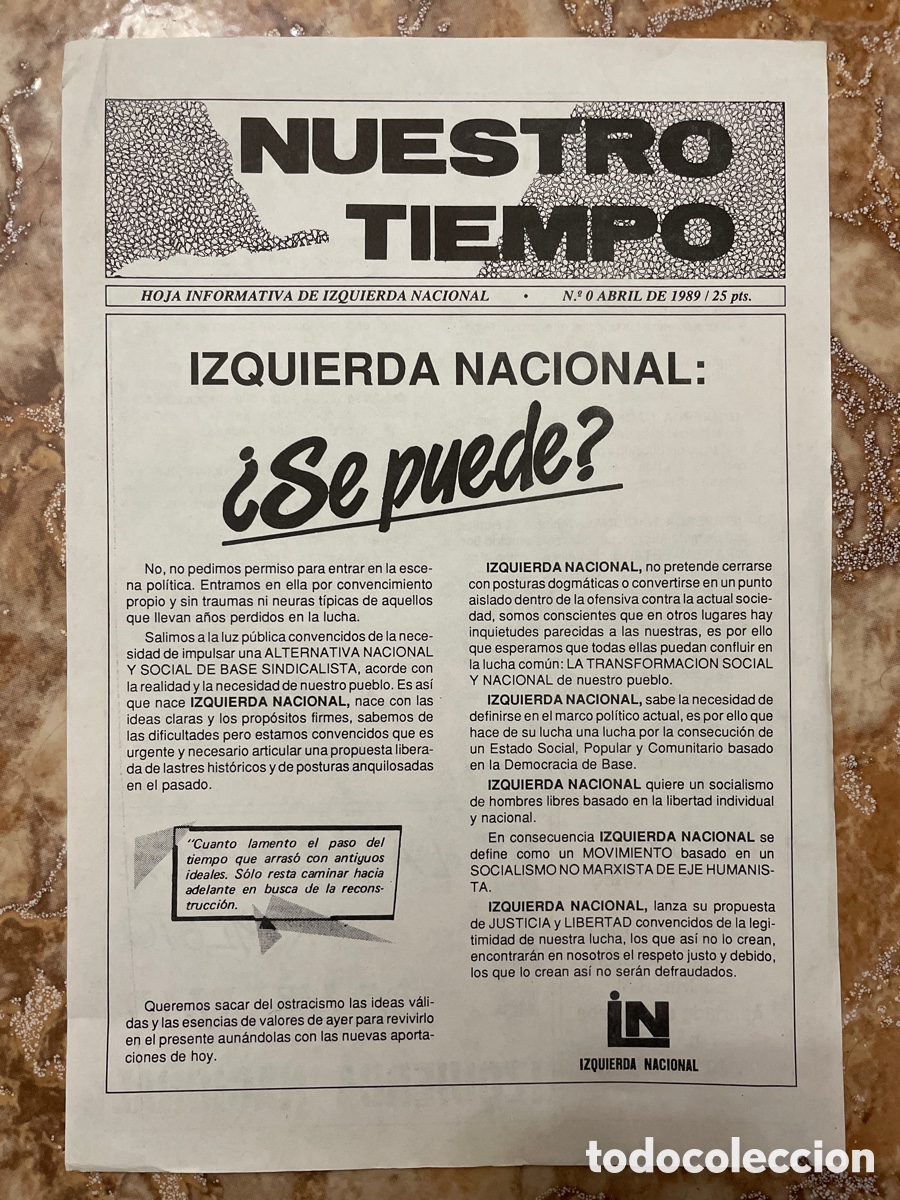Second hand books: Hoja informativa de izquierda nacional n&uacute;mero 0 (1989)