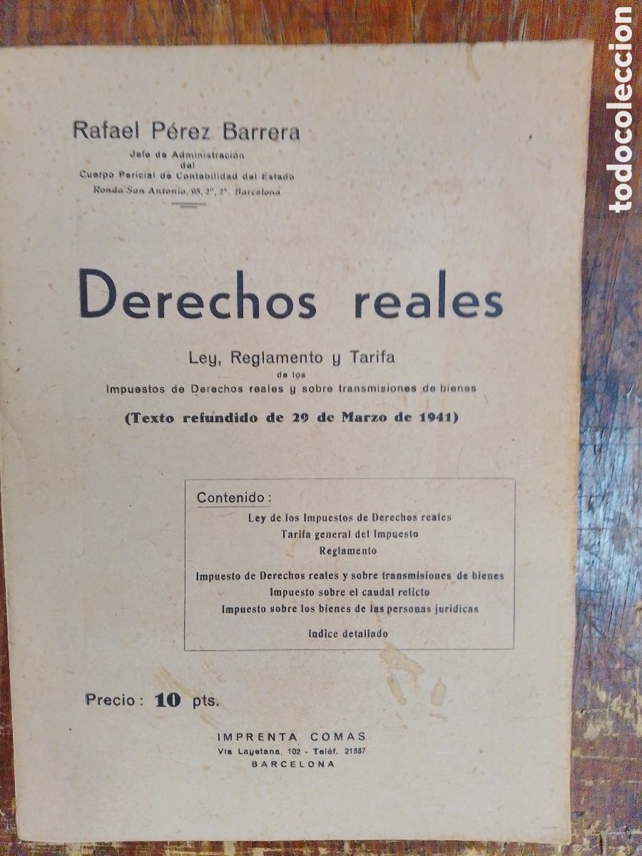 Second hand books: DERECHOS REALES. PEREZ BARRERA, RAFAEL. BARCELONA, 1941.