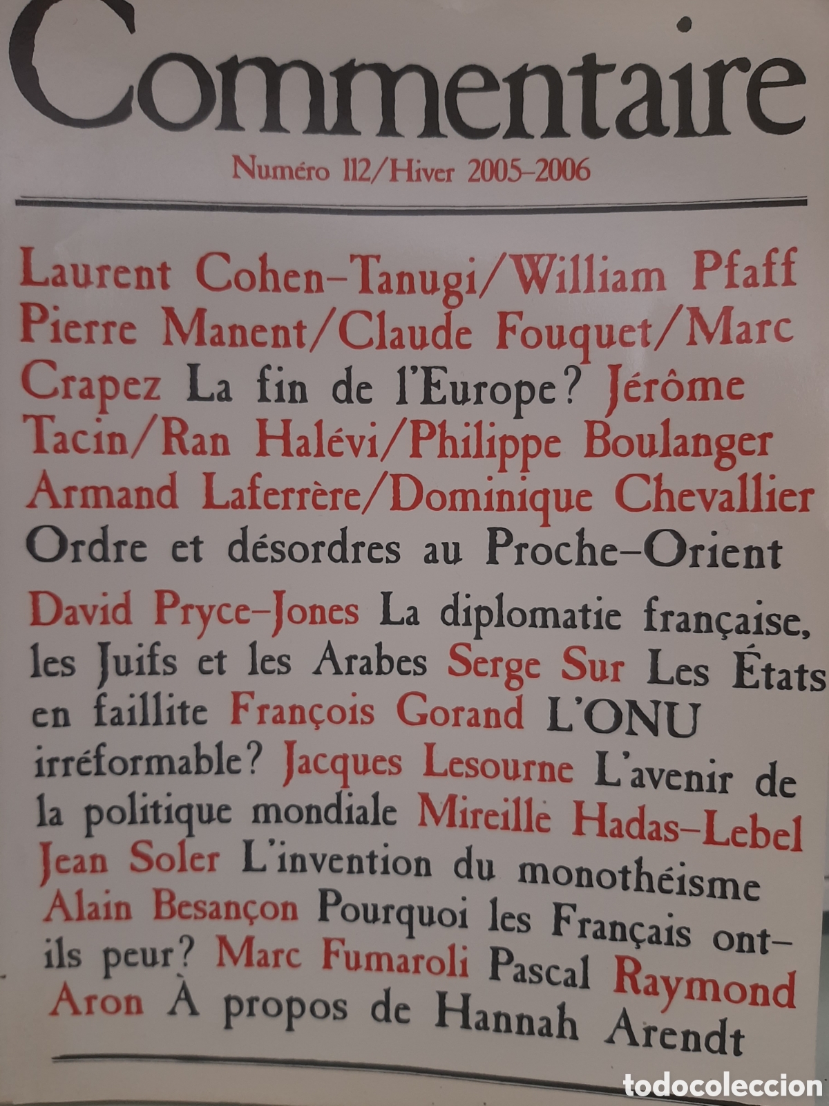 Libros de segunda mano: Commentaire, Vol. 28, N. 112. Hiver 2005-2006