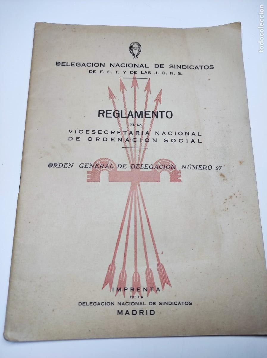 Libros de segunda mano: REGLAMENTO DE LA VICESECRETAR&Iacute;A NACIONAL DE ORDENACI&Oacute;N SOCIAL - F.E.T. Y J.O.N.S.