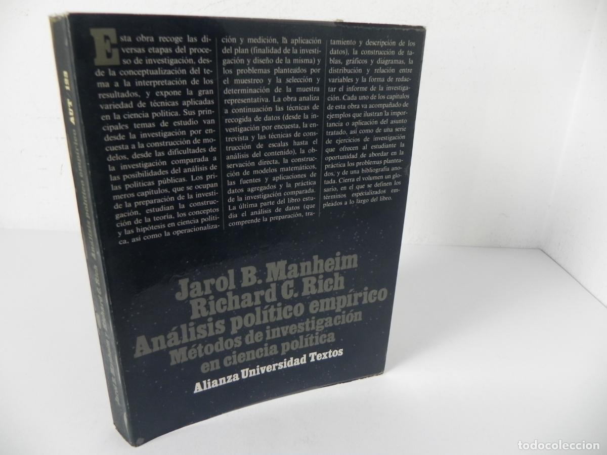 Libros de segunda mano: AN&Aacute;LISIS POL&Iacute;TICO EMP&Iacute;RICO (M&Eacute;TODOS DE INVESTIGACI&Oacute;N EN CIENCIA POL&Iacute;TICA) J.B. MANHEIM - 1986