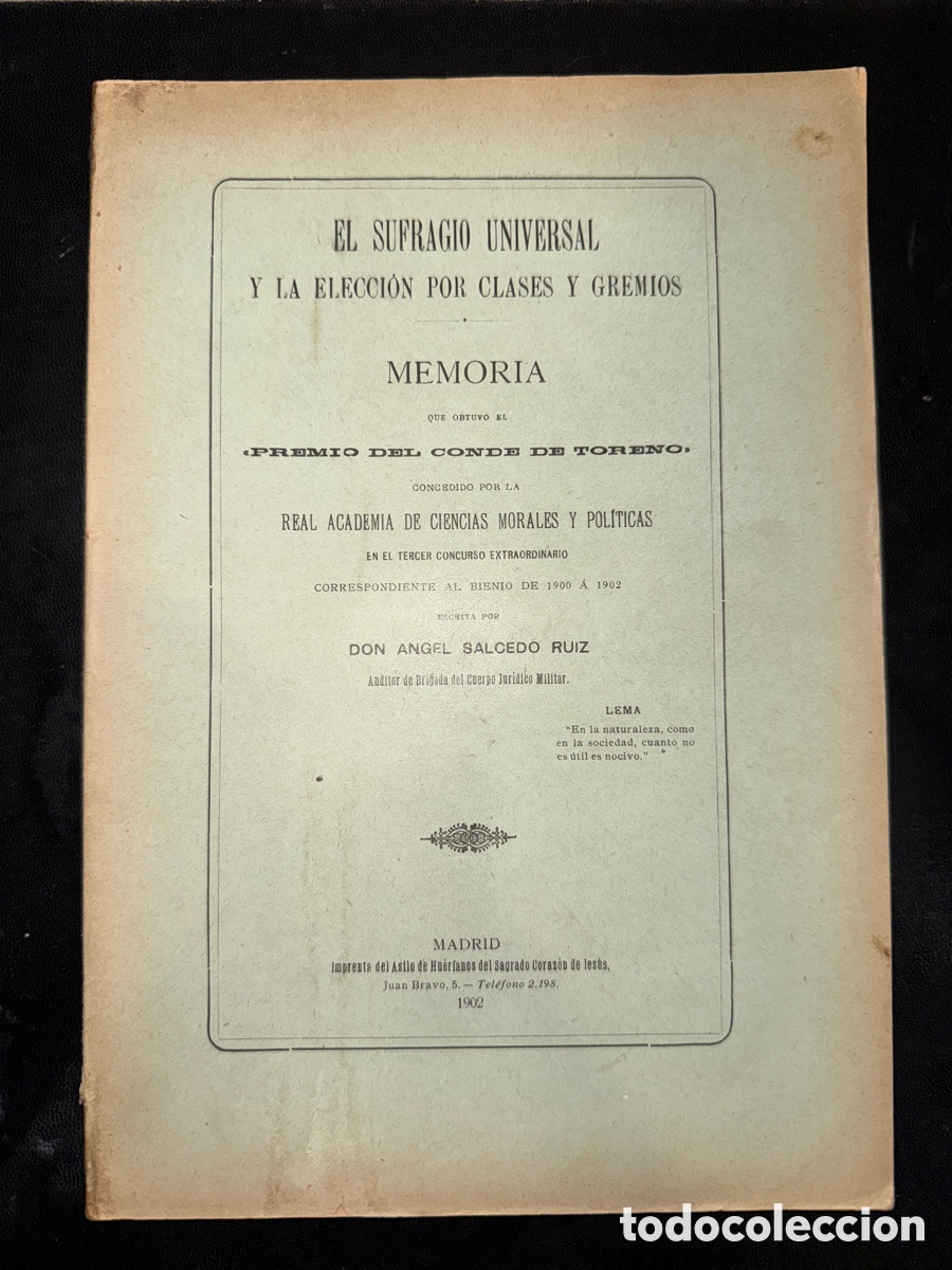 Gebrauchte B&uuml;cher: SALCEDO RUIZ, &Aacute;ngel El sufragio universal y la elecci&oacute;n por clases y gremios