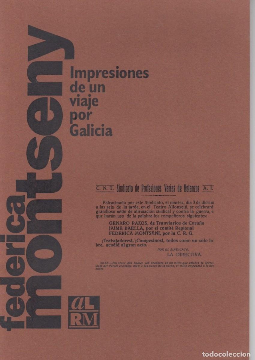 Libros de segunda mano: IMPRESIONES DE UN VIAJE POR GALICIA. FEDERICA MONTSENY. ATENEU LIBERTARIO RICARDO MELLA