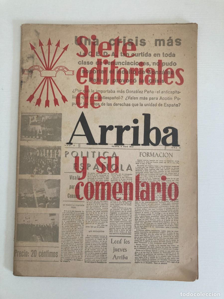 Libros de segunda mano: SIETE EDITORIALES DE ARRIBA Y SU COMENTARIO - 60 p&aacute;ginas / FRANQUISMO - FALANGE - PRIMO DE RIVERA