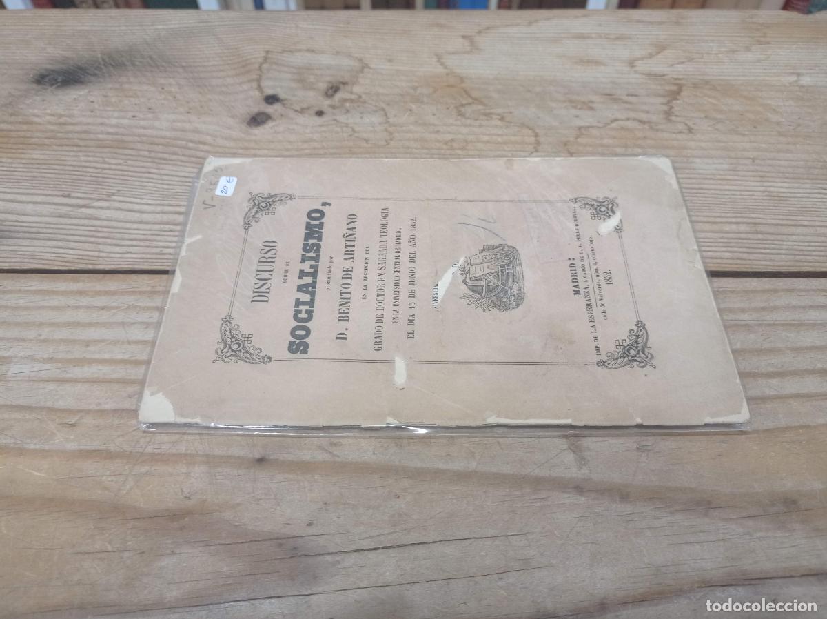 Libros de segunda mano: 1852 - BENITO DE ARTI&Ntilde;ANO. Discurso sobre el socialismo