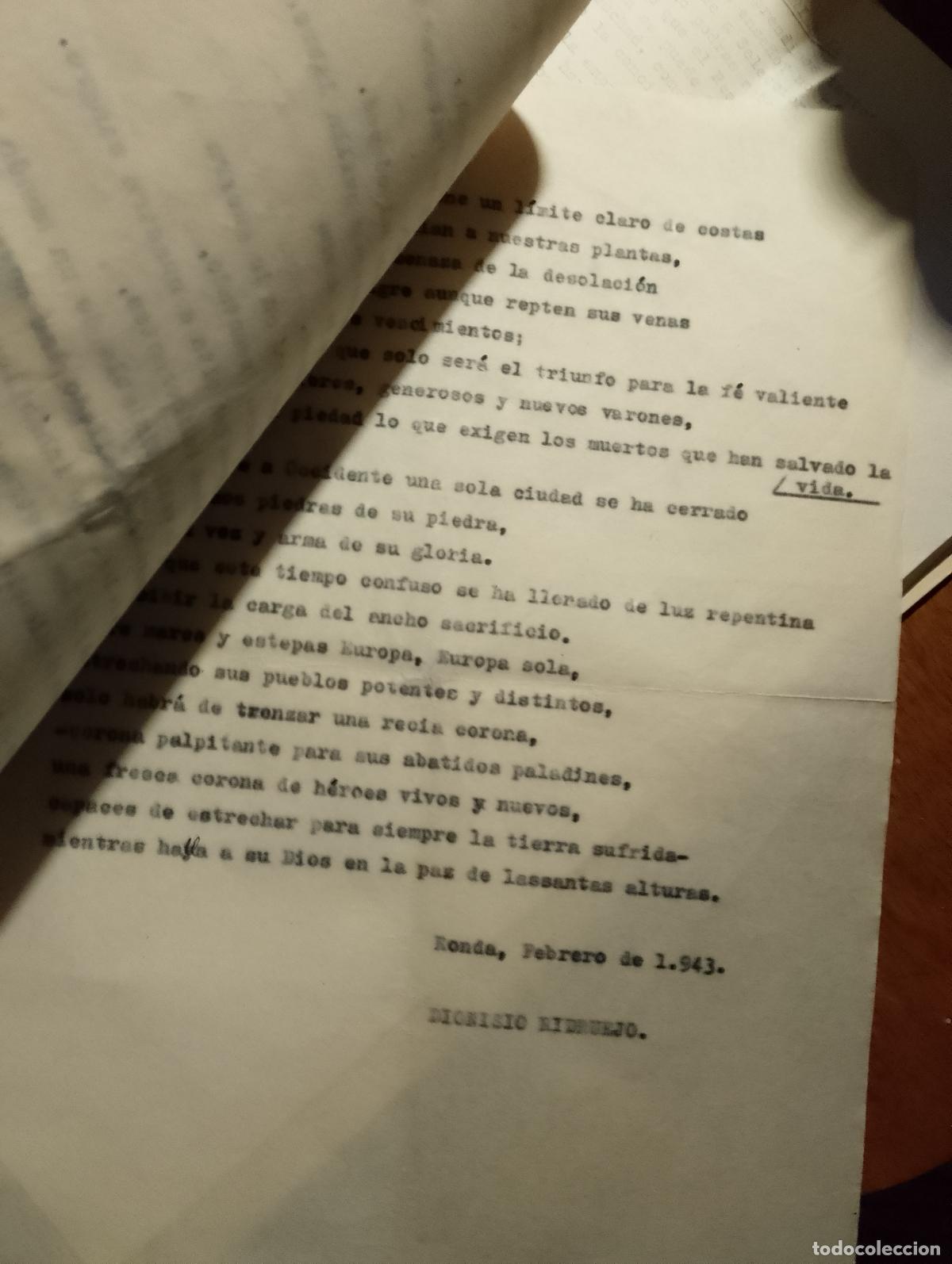 Libros de segunda mano: Dionisio Ridruejo. Mecanografiado y firmado 1942. Original