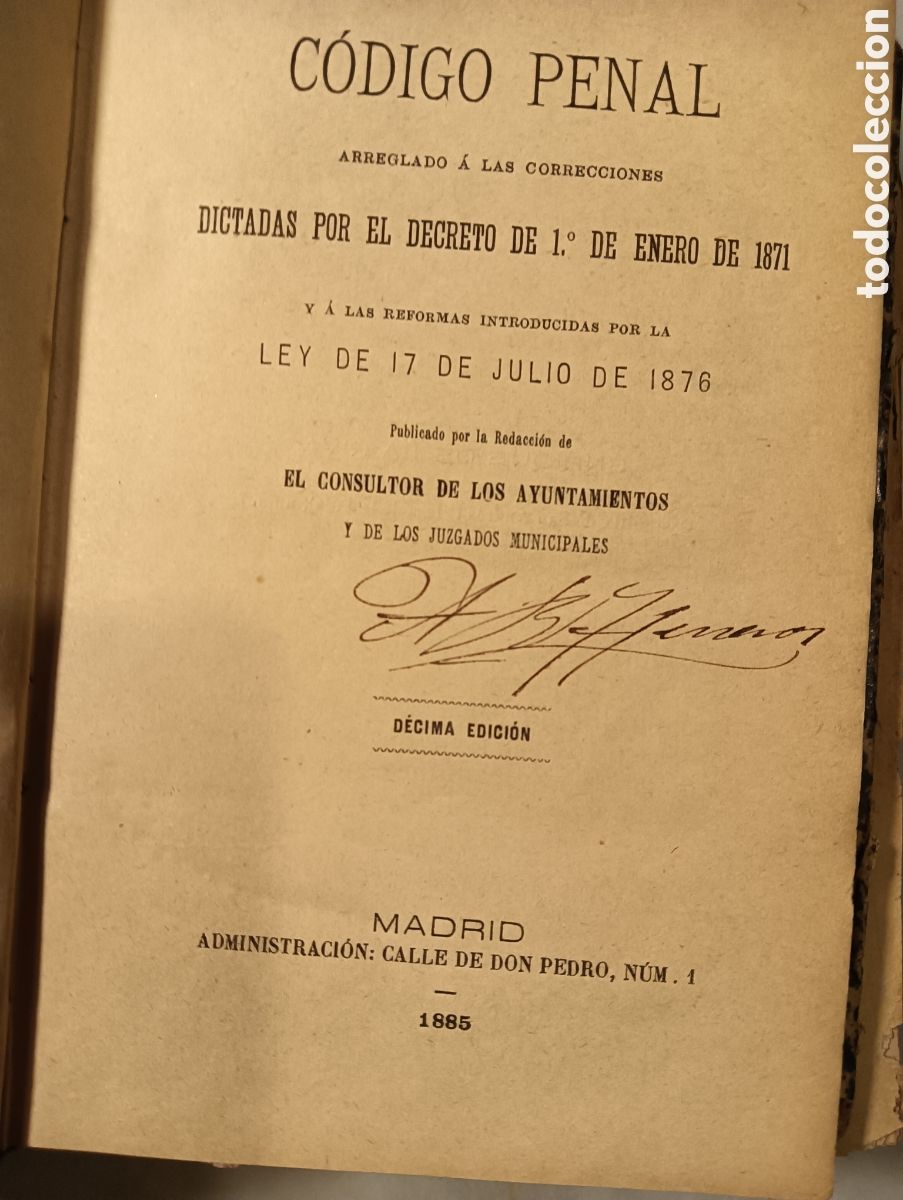 Livres d'occasion: CODIGO PENAL ARREGLADO A LAS CORRECCIONES DE DECRETO DE 1871