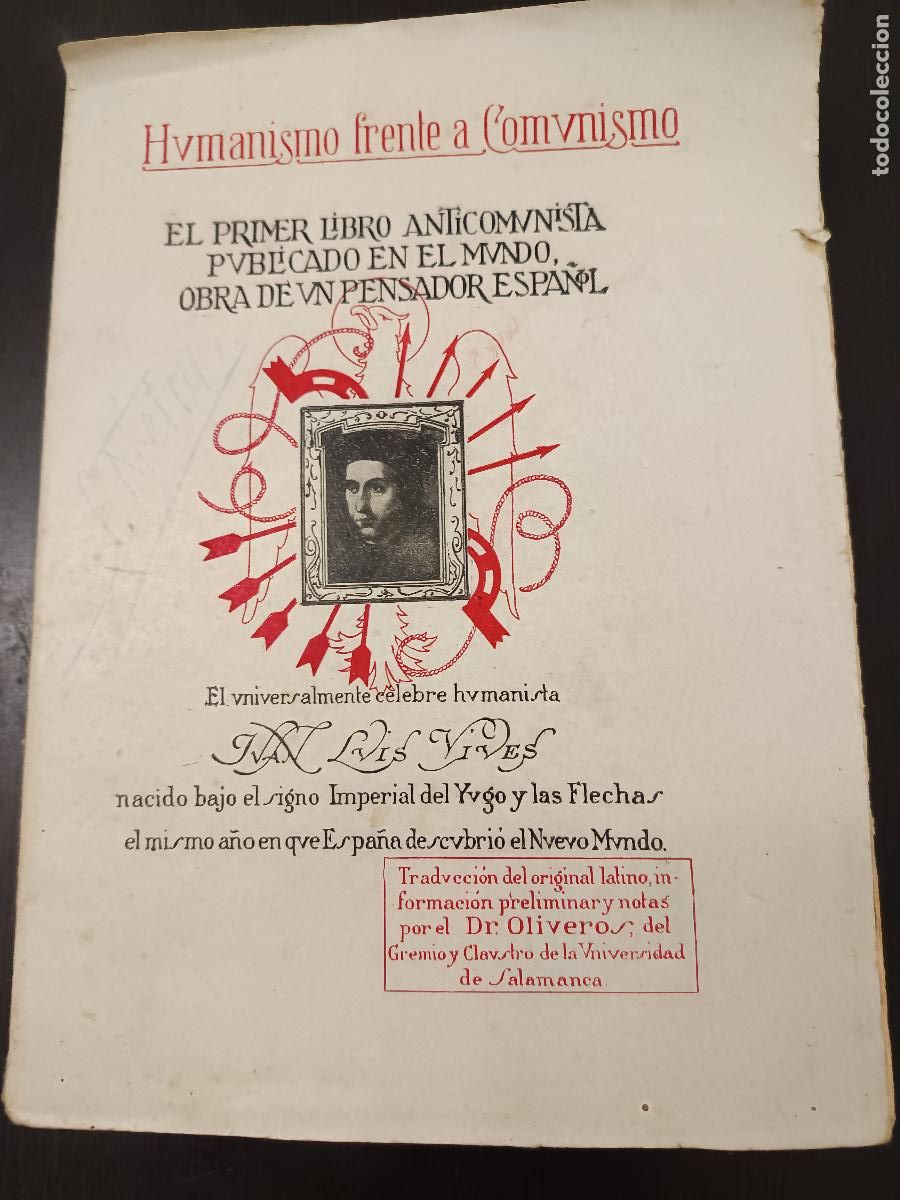 Libros de segunda mano: EL PRIMER LIBRO ANTICOMUNISTA. HUMANISMO FRENTE A COMUNISMO. JUAN LUIS VIVES. 1937