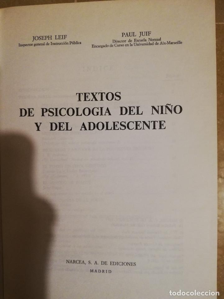 Libros de segunda mano: TEXTOS DE PSICOLOGIA DEL NI&Ntilde;O Y DEL ADOLESCENTE - Foto 2