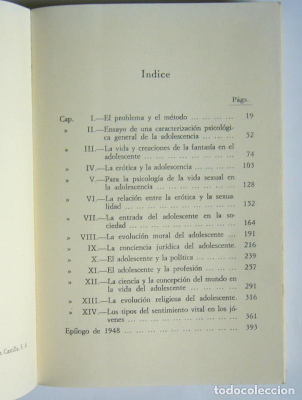 Libros de segunda mano: PSICOLOGIA DE LA EDAD JUVENIL - EDUARDO SPRANGER - Foto 3