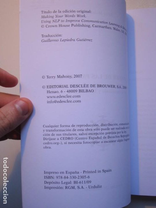 Libros de segunda mano: EL PODER DE LAS PALABRAS. PNL - TERRY MAHONY - DESCLEE DE BROUWER 2007 - Foto 5