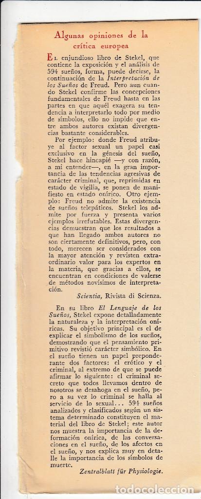 Libros de segunda mano: EL LENGUAJE DE LOS SUE&Ntilde;OS, WILHELM STEKEL, Env&iacute;o gratis - Foto 2