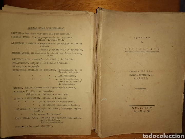 Second hand books: ACADEMIA NABLA GENERAL PARDI&Ntilde;AS 4 MADRID APUNTES DE PSICOLOG&Iacute;A MECANOGRAFIADOS UNICOS ?