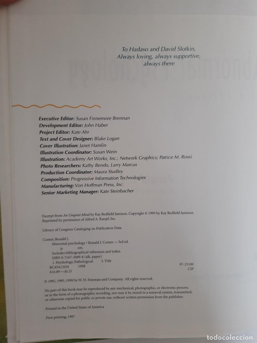 Libros de segunda mano: ABNORMAL PSYCHOLOGY. THIRD EDITION. RONDALD J. COMER. EDITORIAL FREEMAN. CON CD. - Foto 8