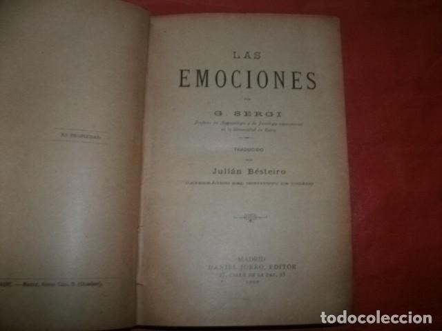 Libros de segunda mano: LAS EMOCIONES - GIUSEPPE SERGI. 1906. - Foto 2