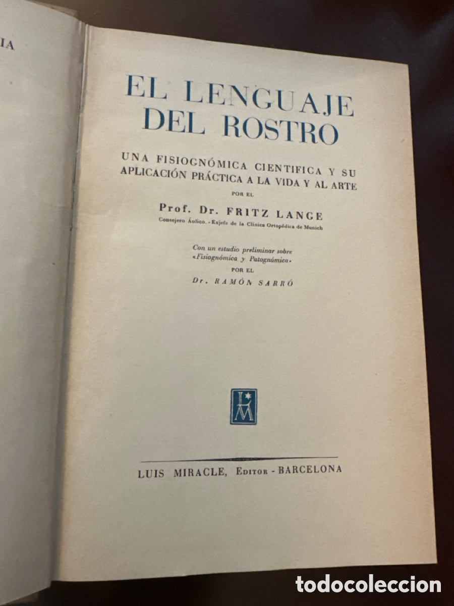 Libros de segunda mano: FRITZ LANGE : EL LENGUAJE DEL ROSTRO (MIRACLE, 1951) - Foto 4