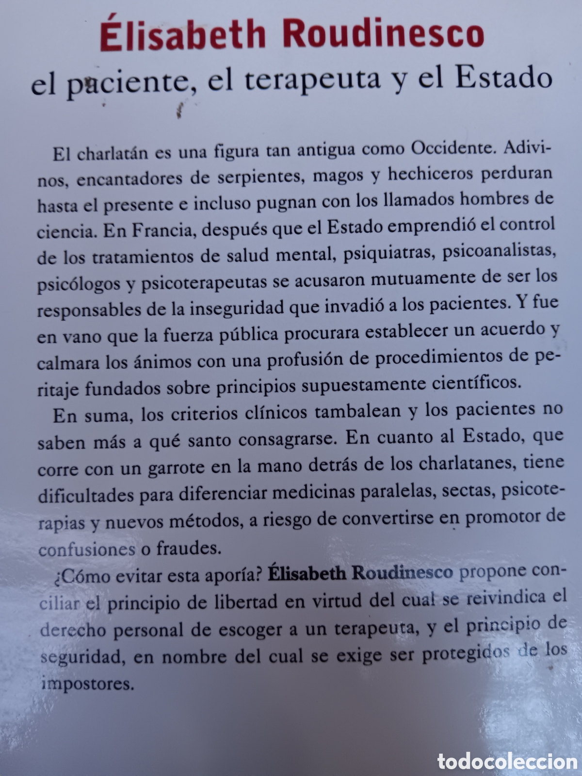 Libros de segunda mano: E. ROUDINESCO. El paciente, el terapeuta y el Estado - Foto 2