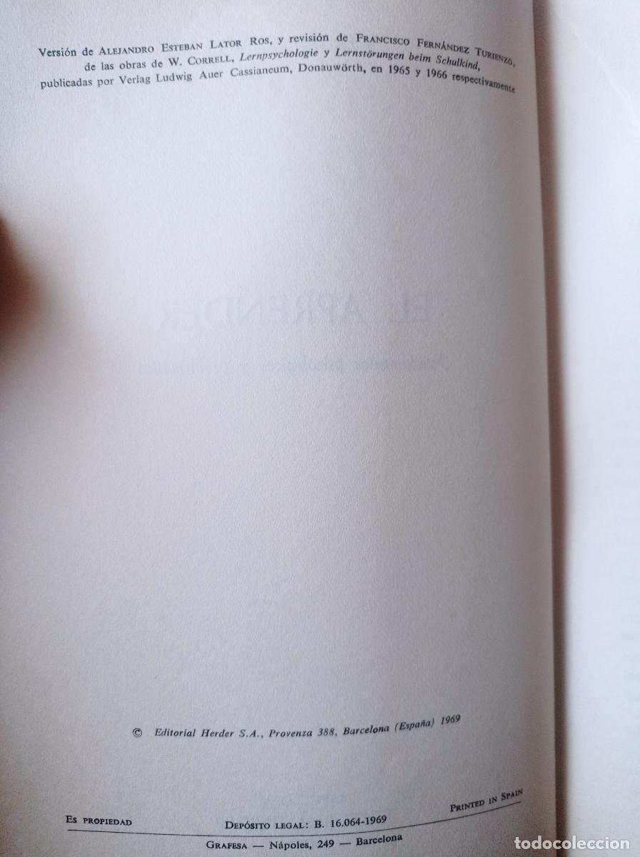 Libros de segunda mano: EL APRENDER FUNDAMENTOS PSICOLOGICOS Y PROBLEMATICA, Werner Correll - Foto 4