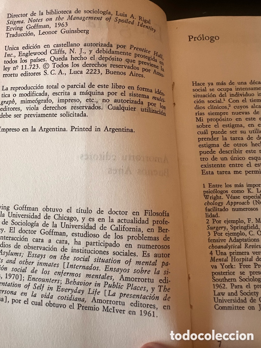 Libros de segunda mano: Estigma . E. Goffman - Foto 2