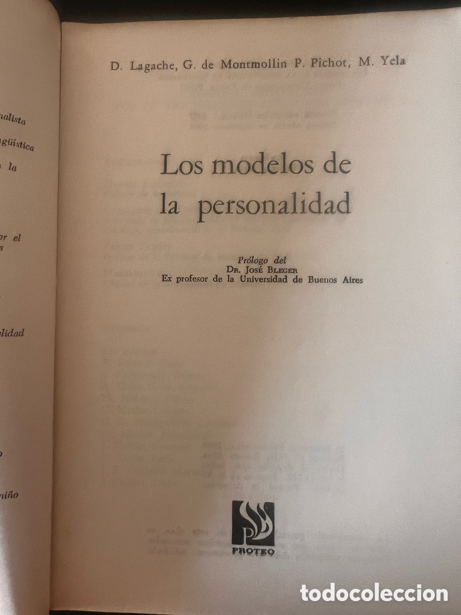 Libros de segunda mano: Los modelos de la personalidad.Daniel Lagache. Ed. Proteo - Foto 2