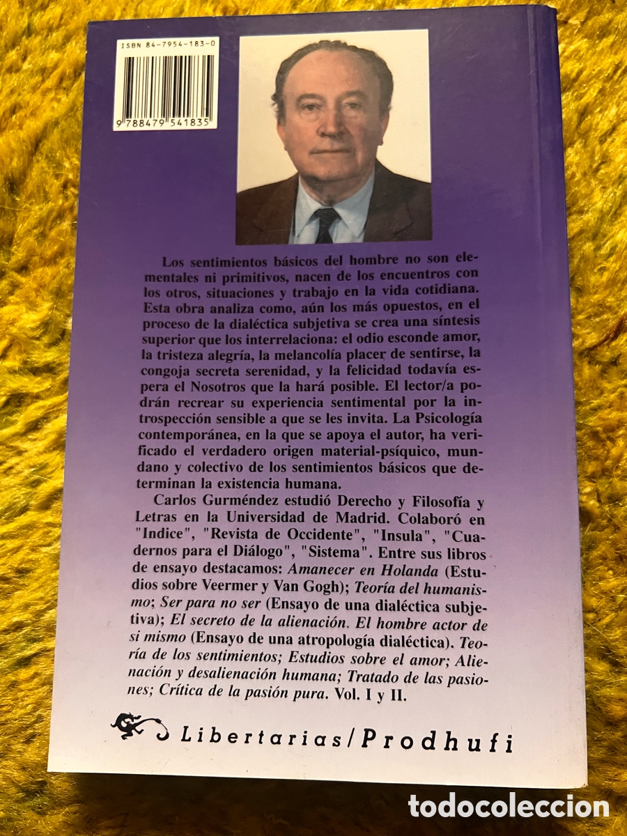 Libros de segunda mano: Sentimientos b&aacute;sicos de la vida humana. Carlos Gurmendez. - Foto 2