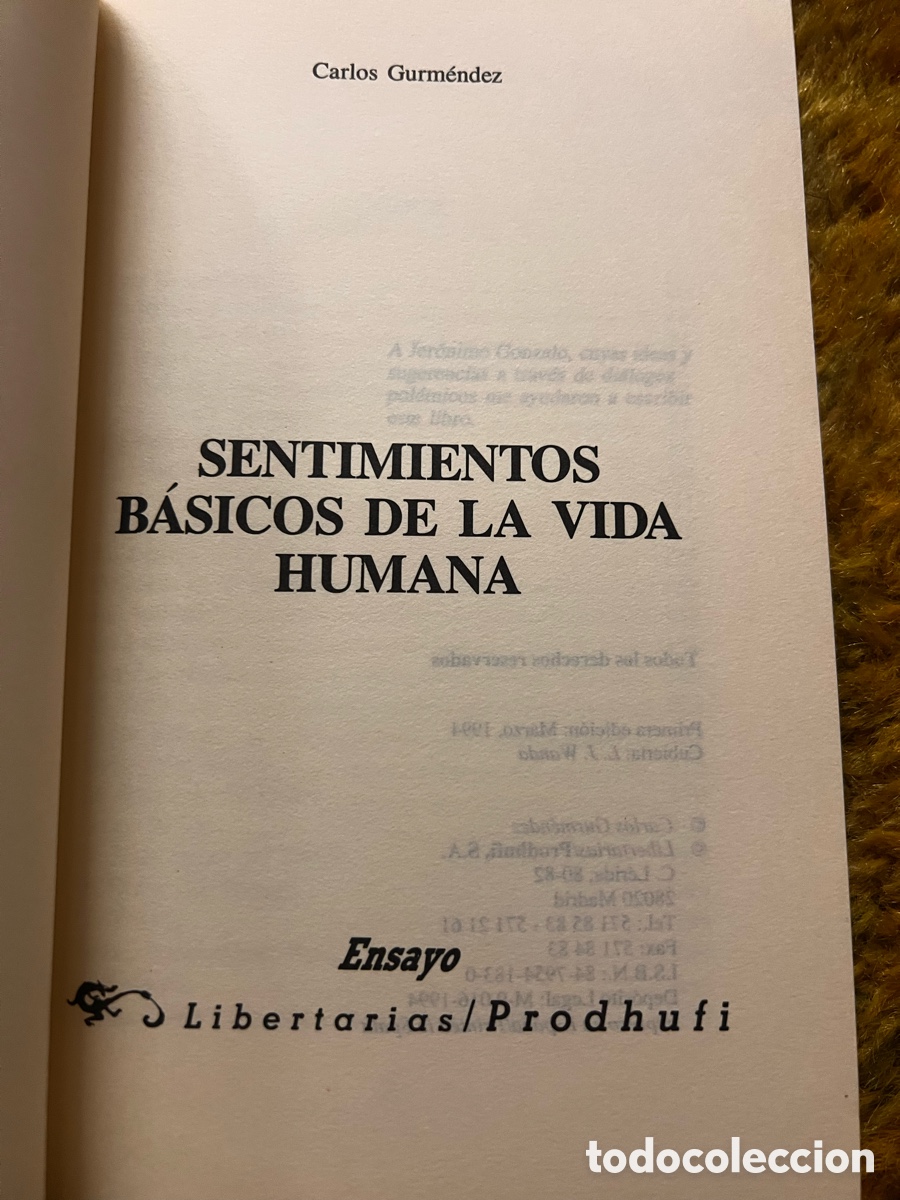 Libros de segunda mano: Sentimientos b&aacute;sicos de la vida humana. Carlos Gurmendez. - Foto 3