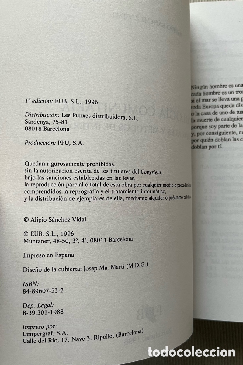 Libros de segunda mano: Libro Psicolog&iacute;a Comunitaria - Alipio S&aacute;nchez Vidal - Foto 6