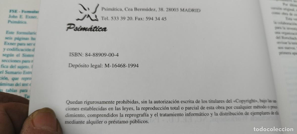 Libros de segunda mano: EL RORSCHACH VOL 1 FUNDAMENTOS BASICOS / JOHN E EXNER / KARA 08 - Foto 7