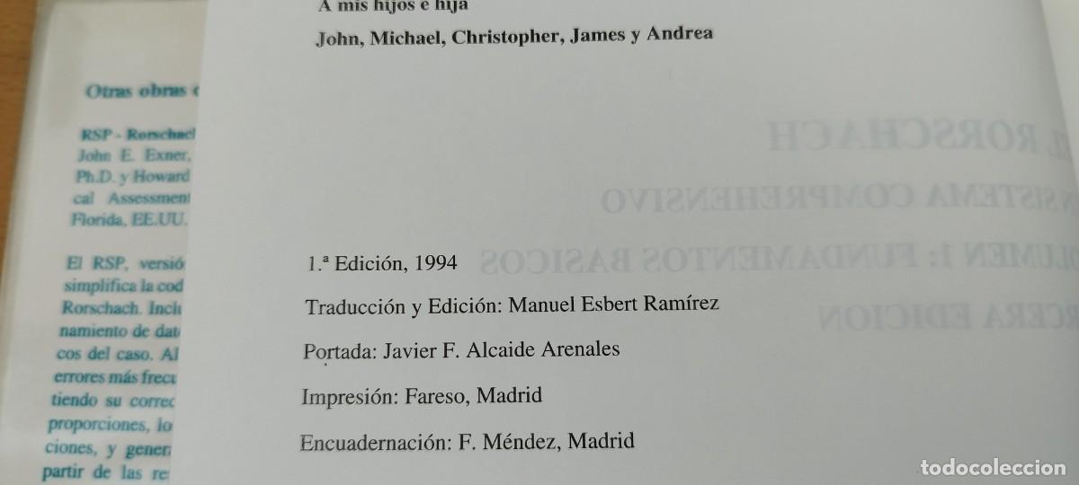 Libros de segunda mano: EL RORSCHACH VOL 1 FUNDAMENTOS BASICOS / JOHN E EXNER / KARA 08 - Foto 6