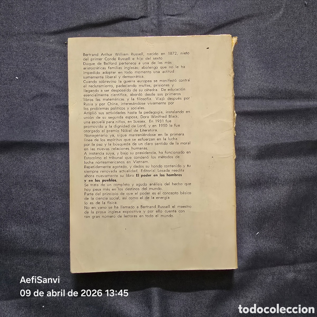 Libros de segunda mano: EL PODER EN LOS HOMBRES Y EN LOS PUEBLOS (BERTRAND RUSSELL) (LOSADA) - Foto 2
