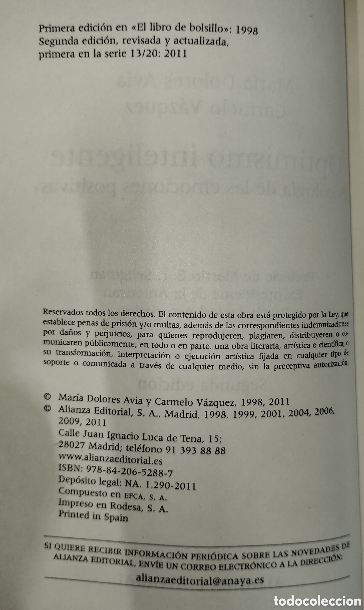 Libros de segunda mano: Optimismo Inteligente. Alianza Editorial. - Foto 3
