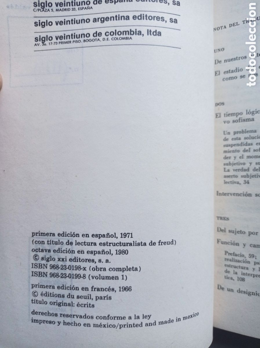Libros de segunda mano: JACQUES LACAN. ESCRITOS 1. EJEMPLAR DEFECTUOSO, ERROR DE IMPRESI&Oacute;N. - Foto 3