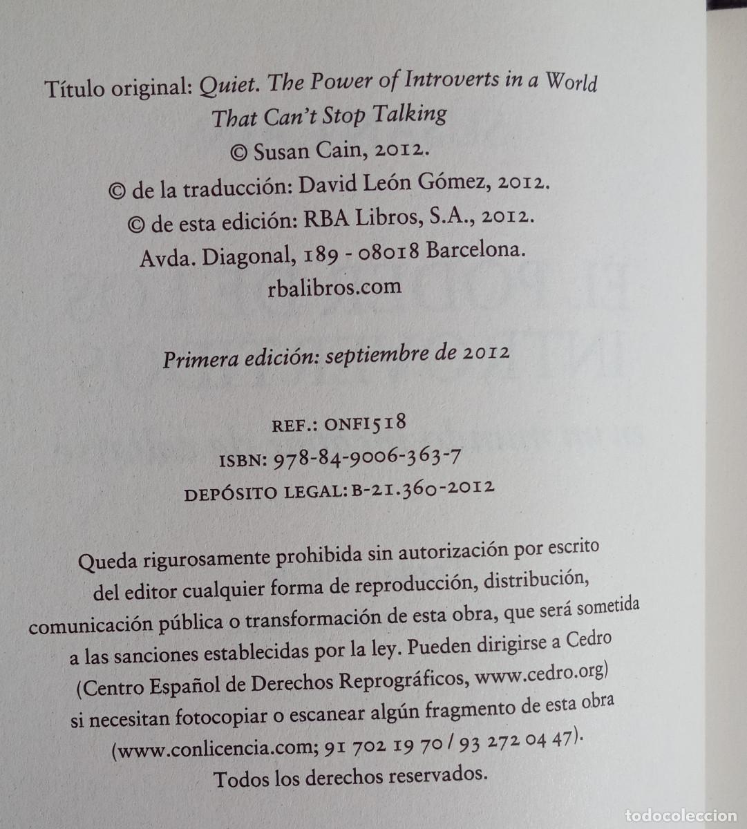 Libros de segunda mano: El poder de los introvertidos &ndash; Susan Cain &ndash; RBA &ndash; 1.&ordf; edici&oacute;n 2012 - Foto 4