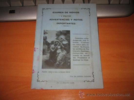 Libros de segunda mano: EXAMEN DE NOVIOS Y ALGUNAS ADVERTENCIAS Y NOTAS IMPORTANTES    1942
