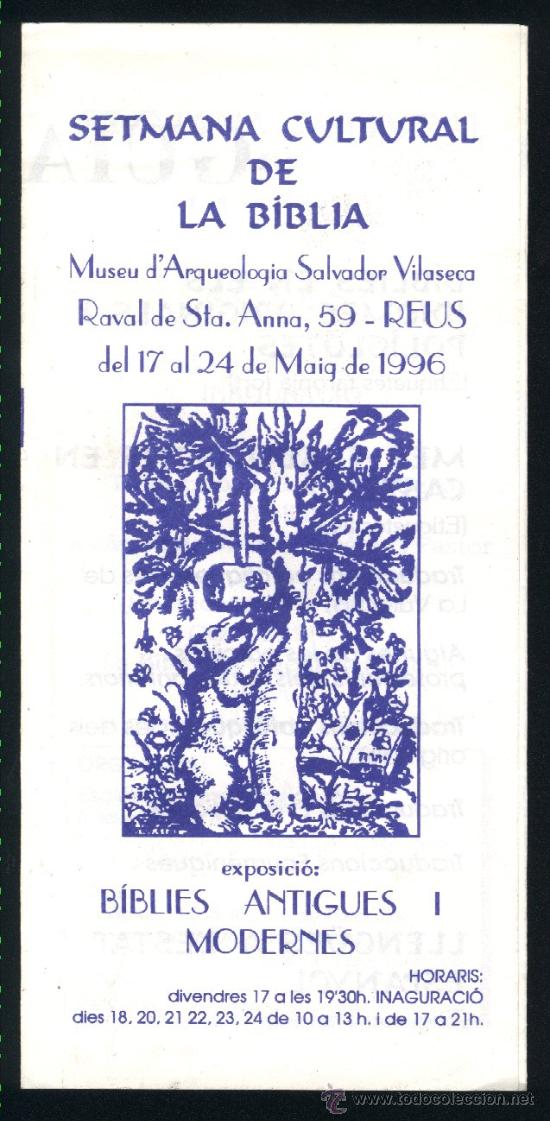 Libros de segunda mano: Folleto tr&iacute;ptico Setmana Cultural de la Biblia / Reus 1996 / Esgl&eacute;sia Evang&eacute;lica