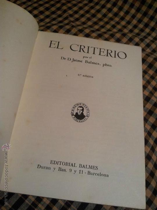 Libros de segunda mano: EL CRITERIO Dr. D. Jaime Balmes - Foto 2
