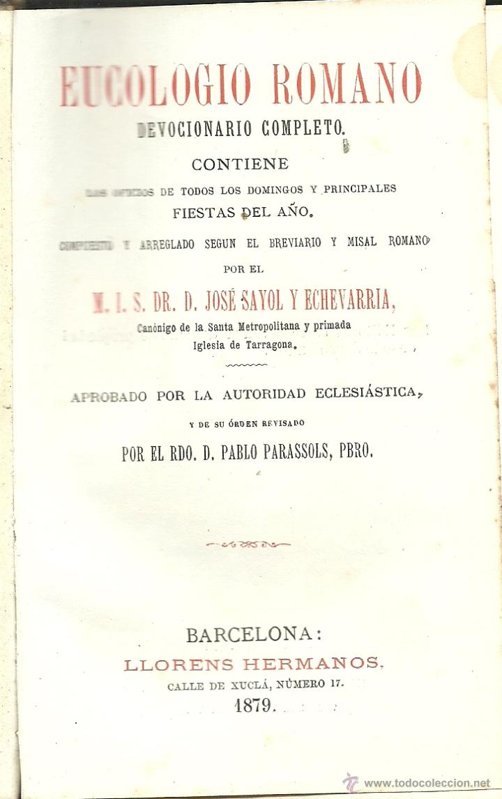 Libros de segunda mano: EUCOLOGIO ROMANO - DEVOCIONARIO COMPLETO - 1879 - Foto 1