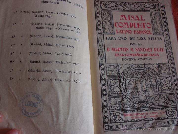 Libros de segunda mano: MISAL COMPLETO SANCHEZ RUIZ , 1950 - Foto 3