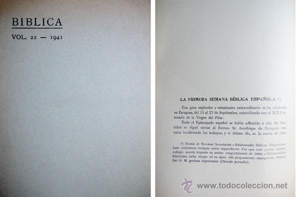 Libros de segunda mano: AYUSO MARAZUELA, Teofilo. La Primera Semana B&iacute;blica espa&ntilde;ola. Cr&oacute;nica. 1941.