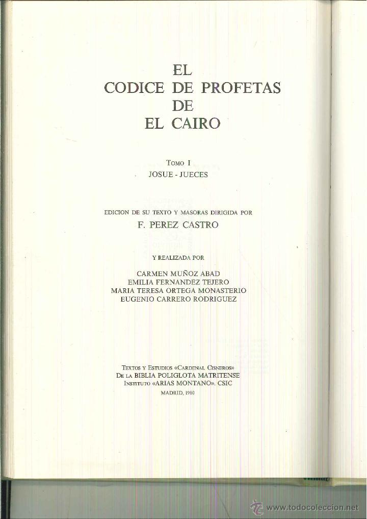 Libros de segunda mano: EL C&Oacute;DICE DE LOS PROFETAS DE EL CAIRO. F. P&eacute;rez de Castro - Foto 1