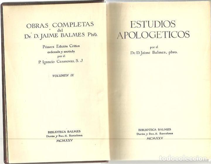 Libros de segunda mano: ESTUDIOS APOLOGETICOS. - BALMES, Jaime. - Foto 1